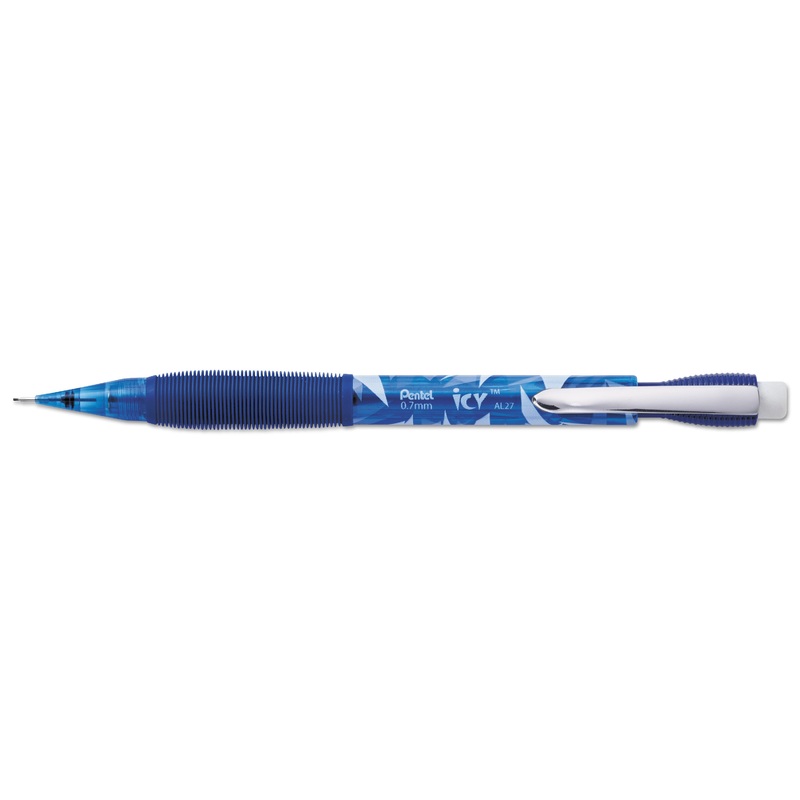 ICY MECHANICAL PENCIL, 0.7 MM, HB (#2.5), BLACK LEAD, TRANSPARENT BLUE BARREL, DOZEN