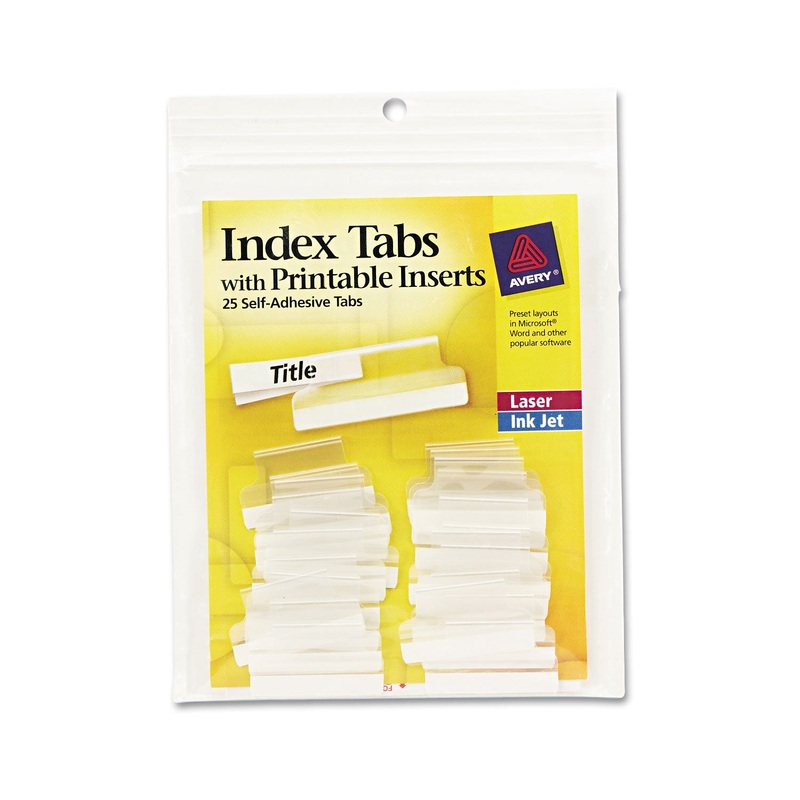 INSERTABLE INDEX TABS WITH PRINTABLE INSERTS, 1/5-CUT TABS, CLEAR, 1″ WIDE, 25/PACK