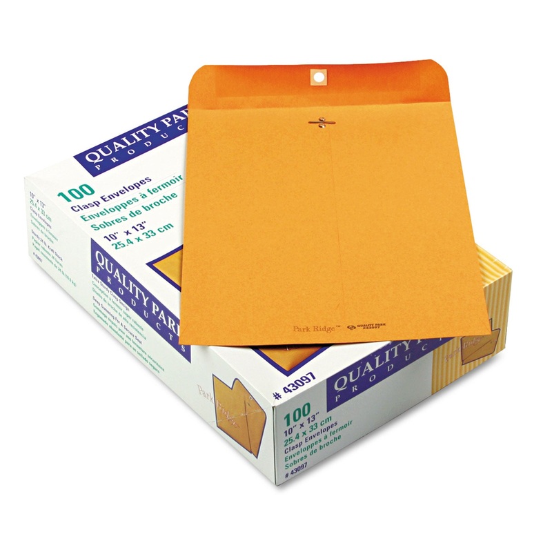 PARK RIDGE KRAFT CLASP ENVELOPE, #97, CHEESE BLADE FLAP, CLASP/GUMMED CLOSURE, 10 X 13, BROWN KRAFT, 100/BOX
