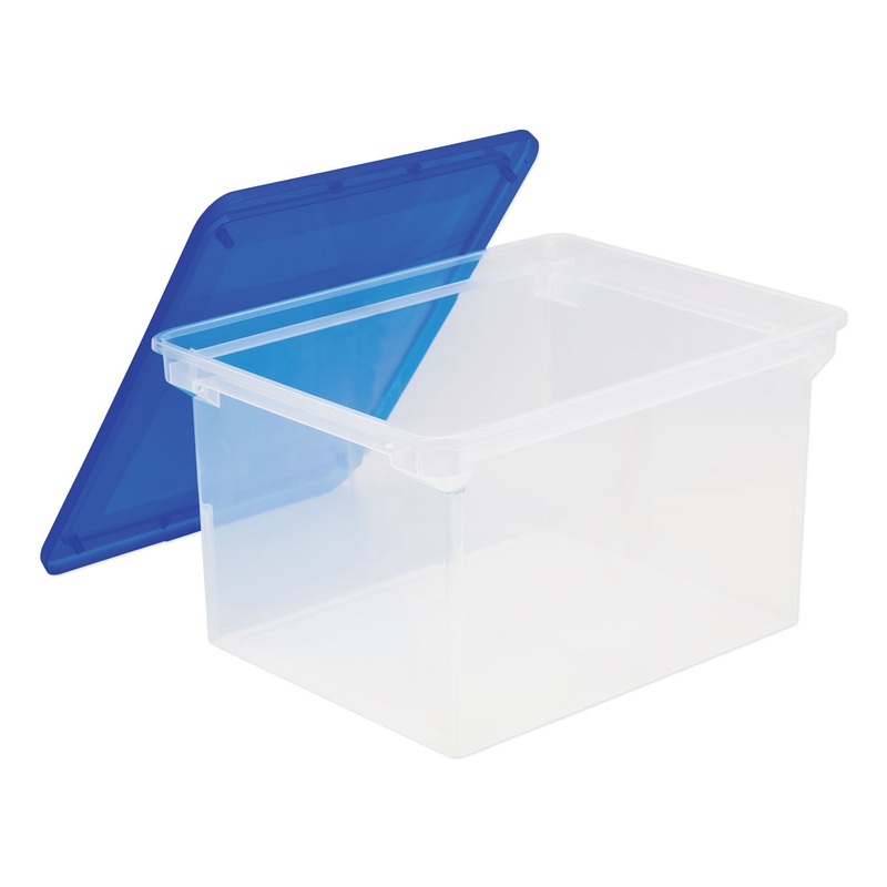 PLASTIC FILE TOTE, LETTER/LEGAL FILES, 18.5″ X 14.25″ X 10.88″, CLEAR/BLUE