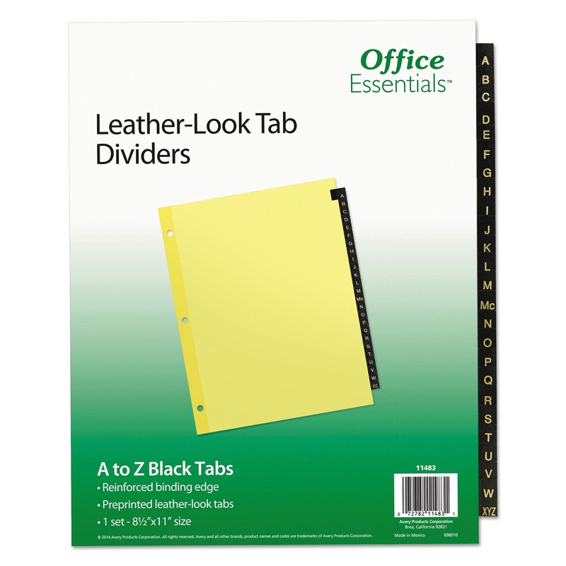 Preprinted Black Leather Tab Dividers, 25-Tab, Letter