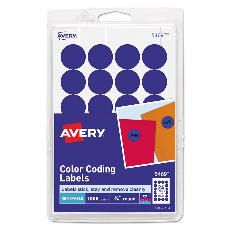 PRINTABLE SELF-ADHESIVE REMOVABLE COLOR-CODING LABELS, 0.75″ DIA., DARK BLUE, 24/SHEET, 42 SHEETS/PACK