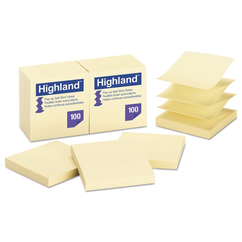 Self-Stick Pop-Up Notes, 3 X 3, Yellow, 100-Sheet, 12/pk