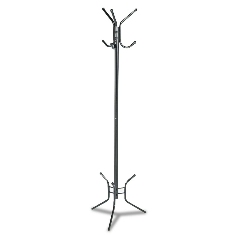 SIX-HOOK METAL COSTUMER, THREE BALL-TIPPED DOUBLE-HOOKS, 20.5W X 17.5D X 70.5H, BLACK