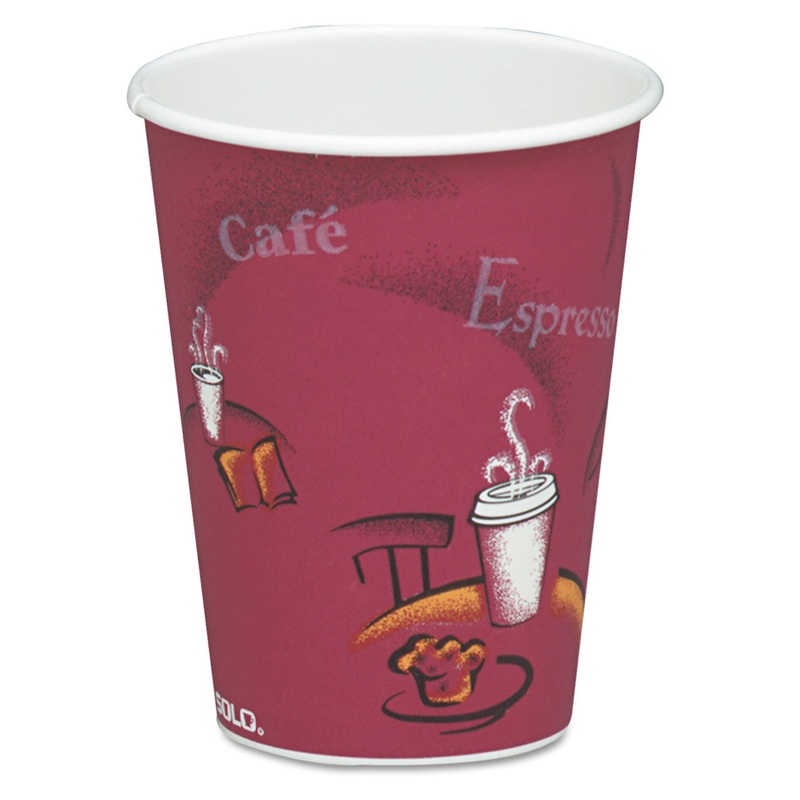 SOLO BISTRO DESIGN HOT DRINK CUPS, PAPER, 8OZ, MAROON, 50/PACK