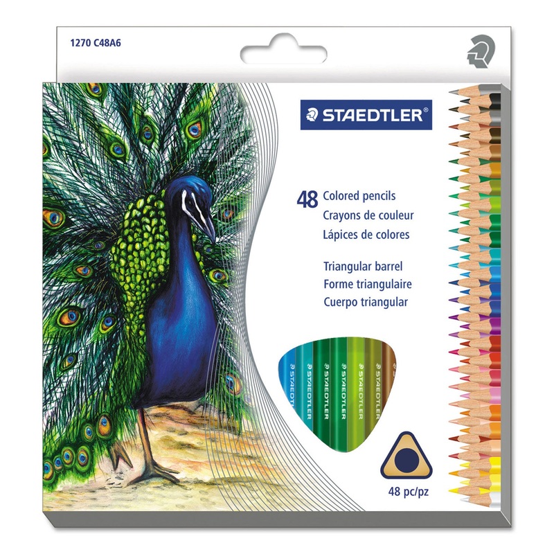 TRIANGULAR COLORED PENCIL SET, 2.9 MM, H (#3), ASSORTED LEAD/BARREL COLORS, 48/PACK