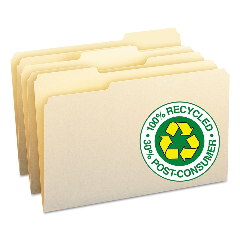 100% RECYCLED MANILA TOP TAB FILE FOLDERS, 1/3-CUT TABS, LEGAL SIZE, 100/BOX