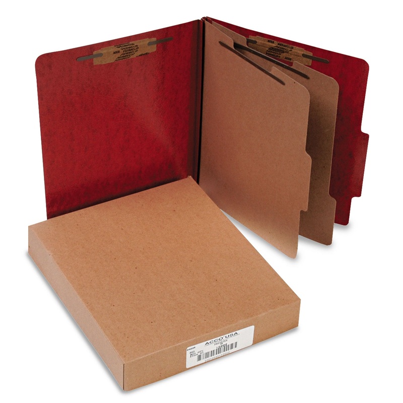 20 PT. PRESSTEX CLASSIFICATION FOLDERS, 2 DIVIDERS, LETTER SIZE, RED, 10/BOX