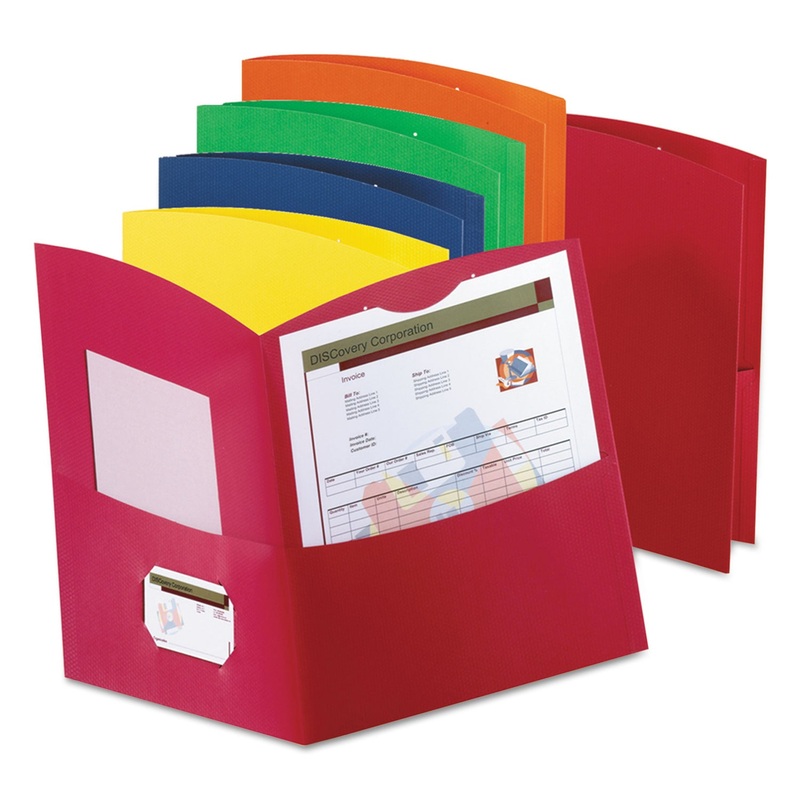 CONTOUR TWIN-POCKET REYCLED PAPER FOLDERS, 100-SHEET CAPACITY, ASSORTED COLORS