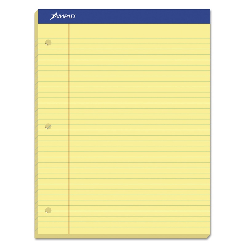 DOUBLE SHEET PADS, WIDE/LEGAL RULE, 8.5 X 11.75, CANARY, 100 SHEETS