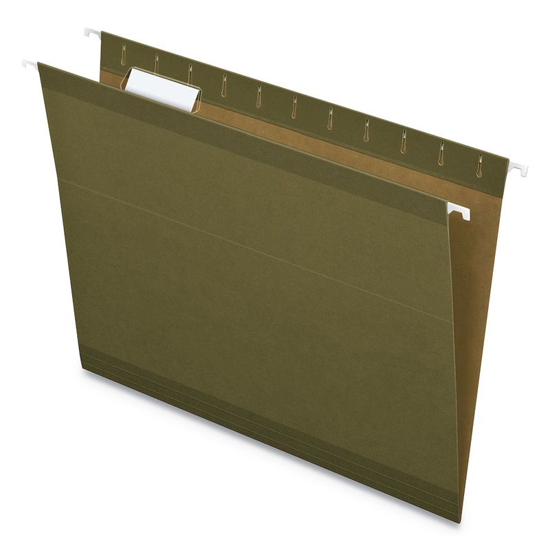EARTHWISE BY PENDAFLEX 100% RECYCLED COLORED HANGING FILE FOLDERS, LETTER SIZE, 1/5-CUT TAB, STANDARD GREEN, 25/BOX