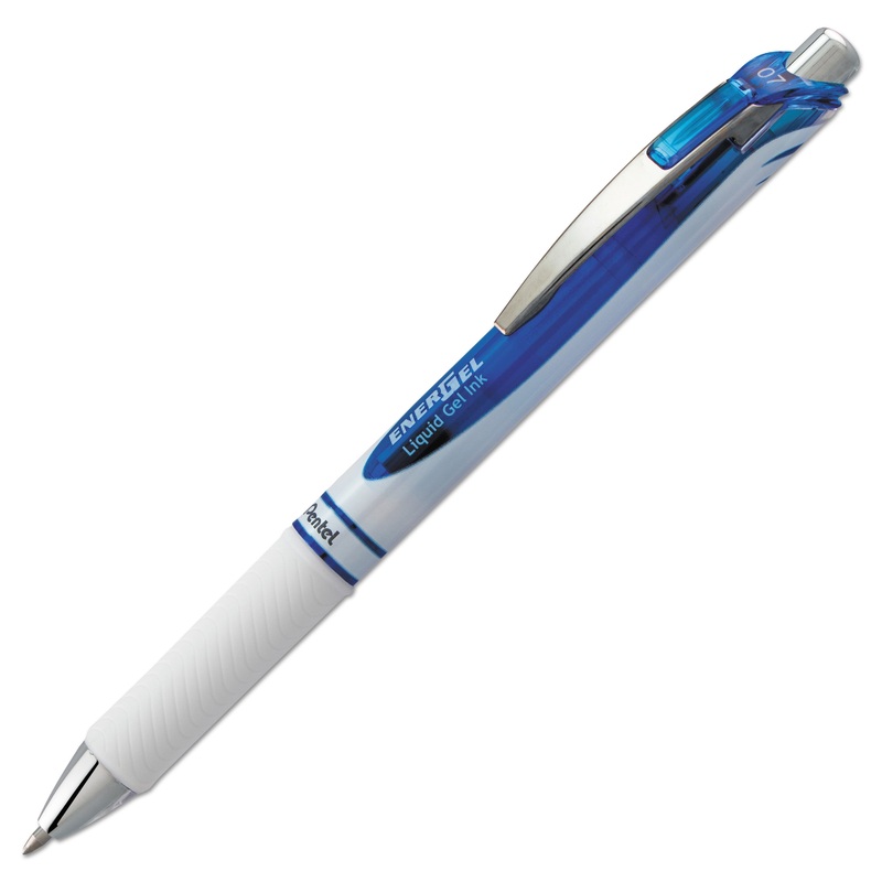 ENERGEL RTX RETRACTABLE GEL PEN, 0.7MM, BLUE INK, WHITE/BLUE BARREL