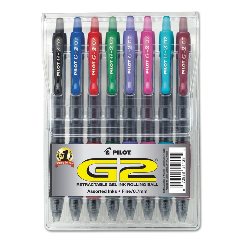 G2 PREMIUM RETRACTABLE GEL PEN, 0.7MM, ASSORTED INK/BARREL, 8/SET