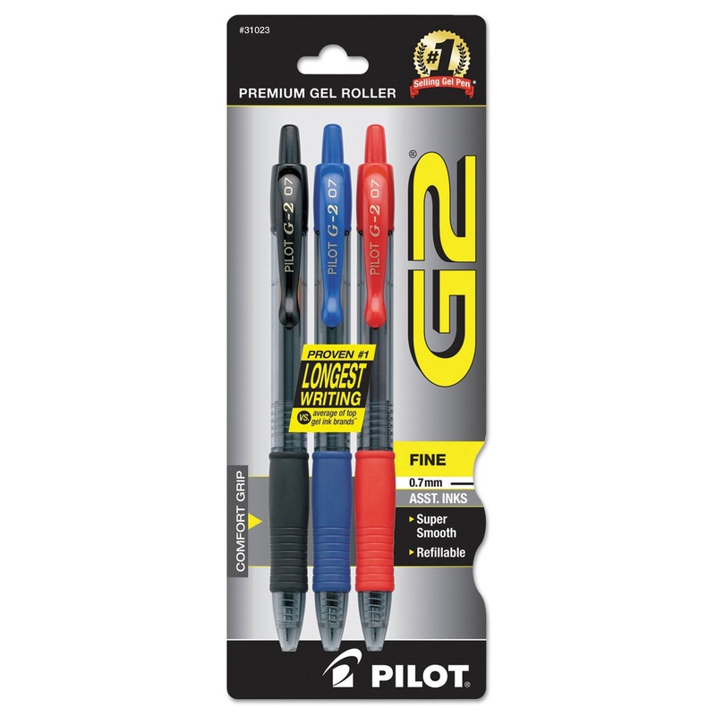 G2 PREMIUM RETRACTABLE GEL PEN, 0.7MM, ASSORTED INK, SMOKE BARREL, 3/PACK