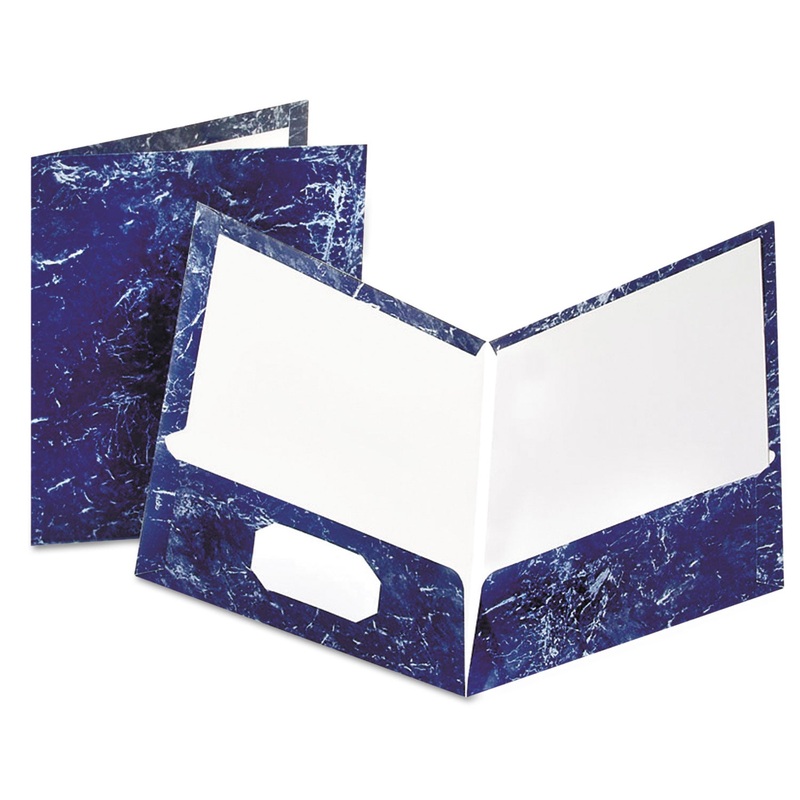 Marble Design Laminated High Gloss Twin Pocket Folder,navy, 25/box