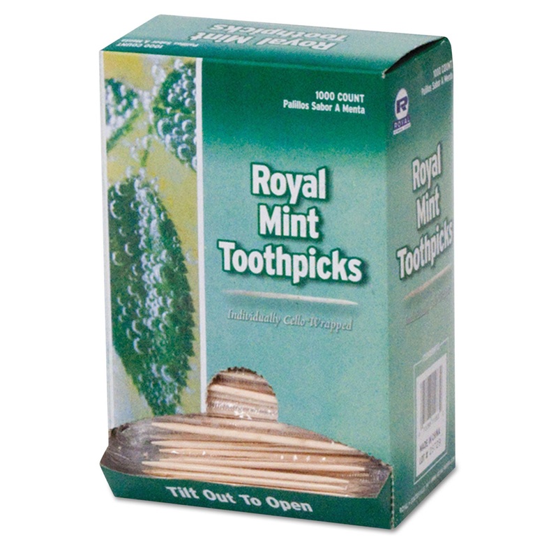 Mint Cello-Wrapped Wood Toothpicks, 2 1/2″, Natural, 1000/box, 15 Boxes/carton