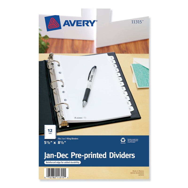 Preprinted Tab Dividers, 12-Tab, 8 1/2 X 5 1/2