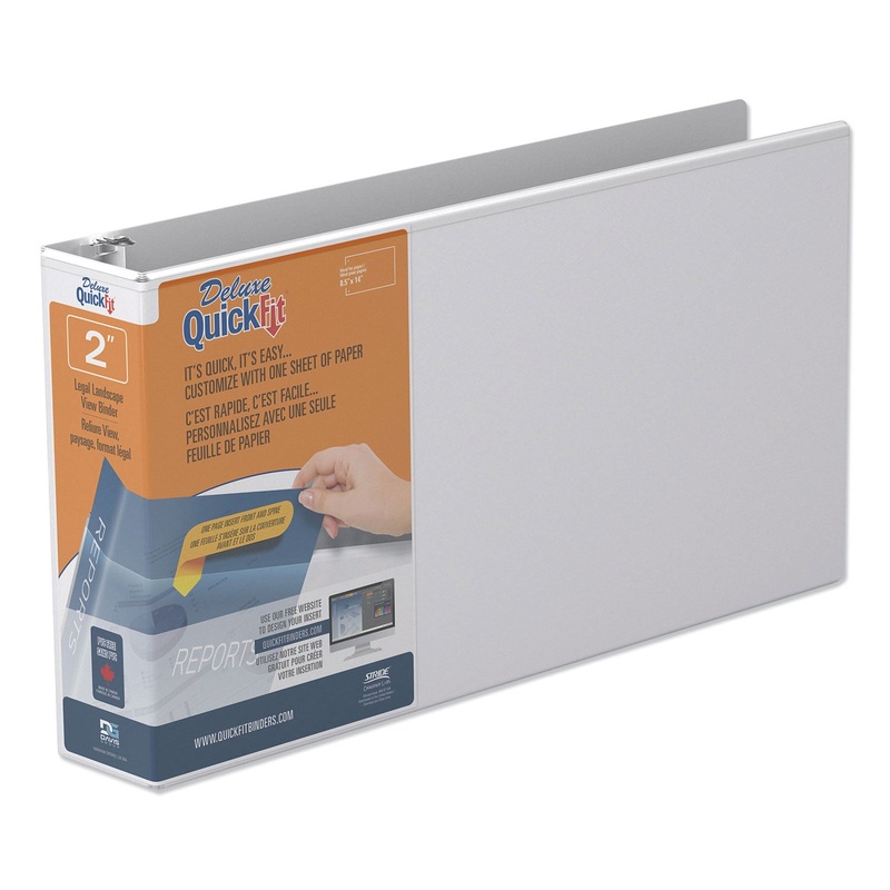 QUICKFIT LANDSCAPE SPREADSHEET ROUND RING VIEW BINDER, 3 RINGS, 2″ CAPACITY, 14 X 8.5, WHITE