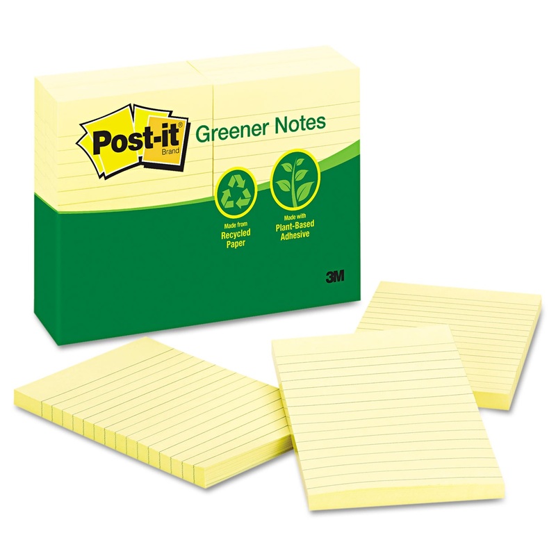 Recycled Note Pads, 4 X 6, Lined, Canary Yellow, 100-Sheet, 12/pack