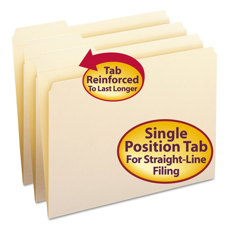 REINFORCED TAB MANILA FILE FOLDERS, 1/3-CUT TABS, LEFT POSITION, LETTER SIZE, 11 PT. MANILA, 100/BOX
