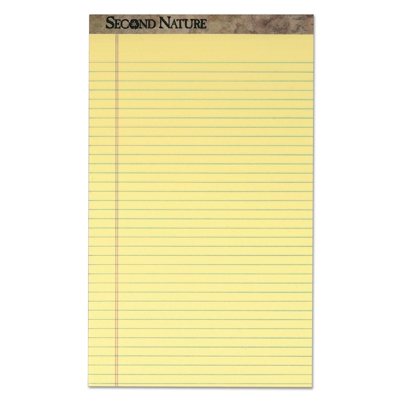 SECOND NATURE RECYCLED PADS, WIDE/LEGAL RULE, 8.5 X 14, CANARY, 50 SHEETS, DOZEN