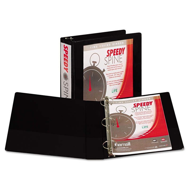 SPEEDY SPINE HEAVY-DUTY TIME SAVING ROUND RING VIEW BINDER, 3 RINGS, 2″ CAPACITY, 11 X 8.5, BLACK