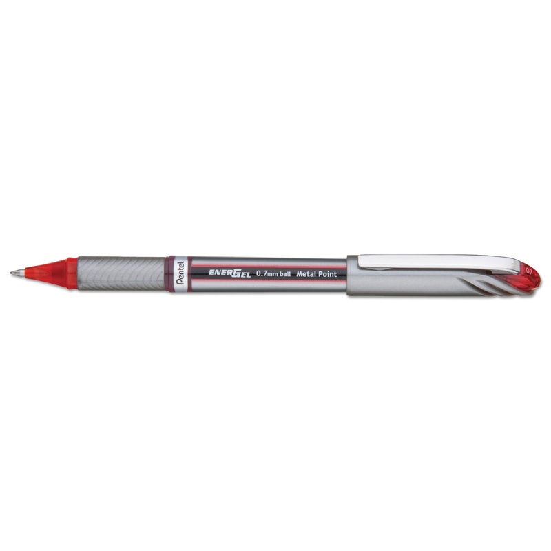 ENERGEL NV STICK GEL PEN, 0.7MM METAL TIP, RED INK/BARREL, DOZEN