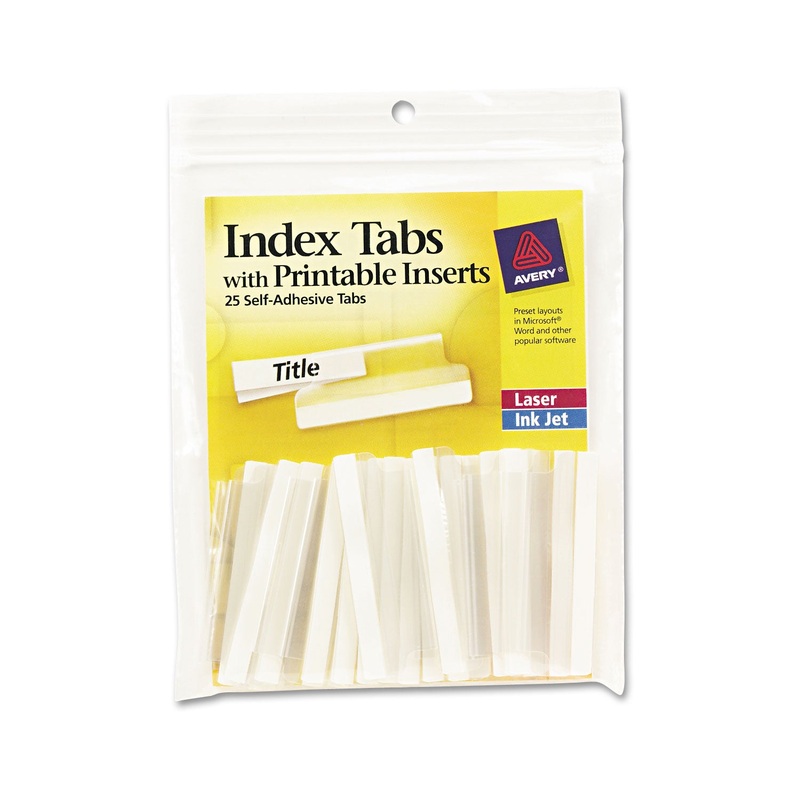 INSERTABLE INDEX TABS WITH PRINTABLE INSERTS, 1/5-CUT TABS, CLEAR, 2″ WIDE, 25/PACK