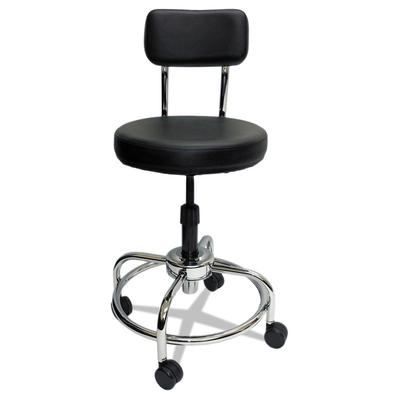 LAB AND HEALTHCARE STOOL, 27″ SEAT HEIGHT, SUPPORTS UP TO 300 LBS., BLACK SEAT/BLACK BACK, CHROME BASE