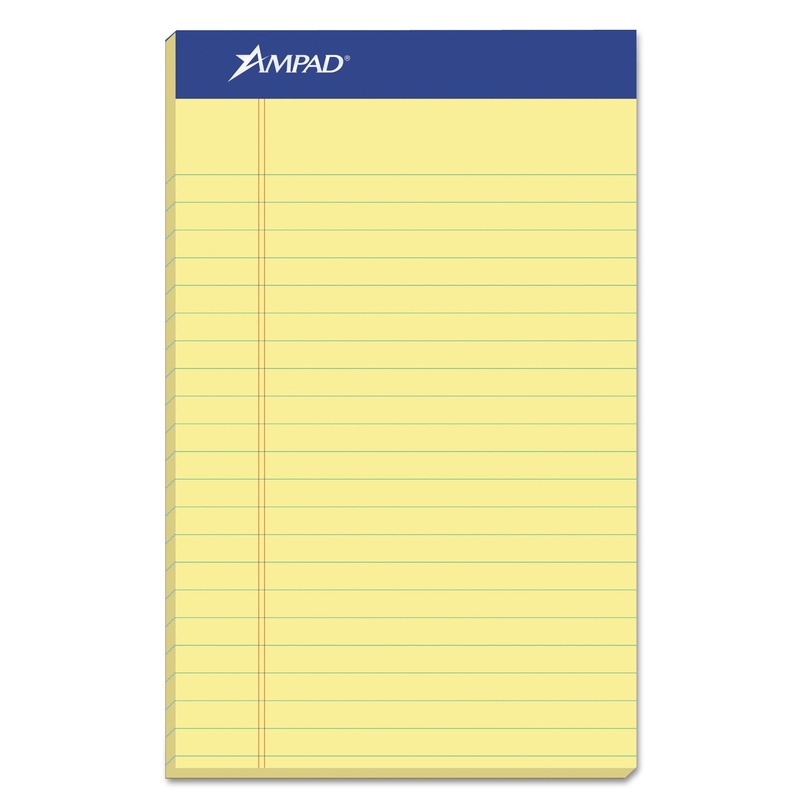 PERFORATED WRITING PADS, NARROW RULE, 5 X 8, CANARY, 50 SHEETS, DOZEN