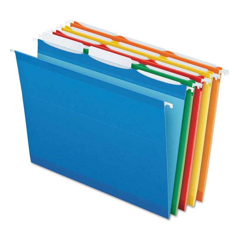 READY-TAB COLORED REINFORCED HANGING FOLDERS, LETTER SIZE, 1/3-CUT TAB, ASSORTED, 25/BOX
