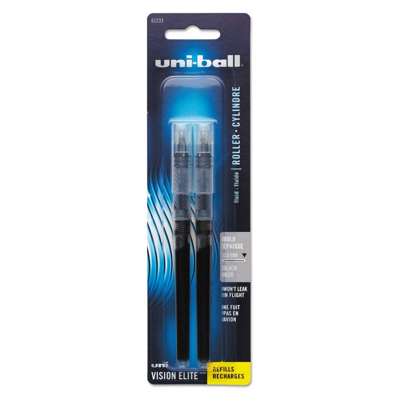 REFILL FOR UNI-BALL VISION ELITE ROLLER BALL PENS, BOLD POINT, BLACK INK, 2/PACK
