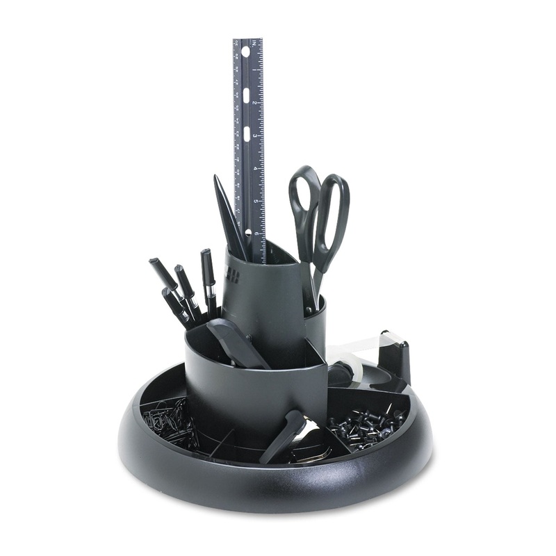 Rotary Desk Organizer With Supplies, 10″ Diameter X 13 3/8, Black