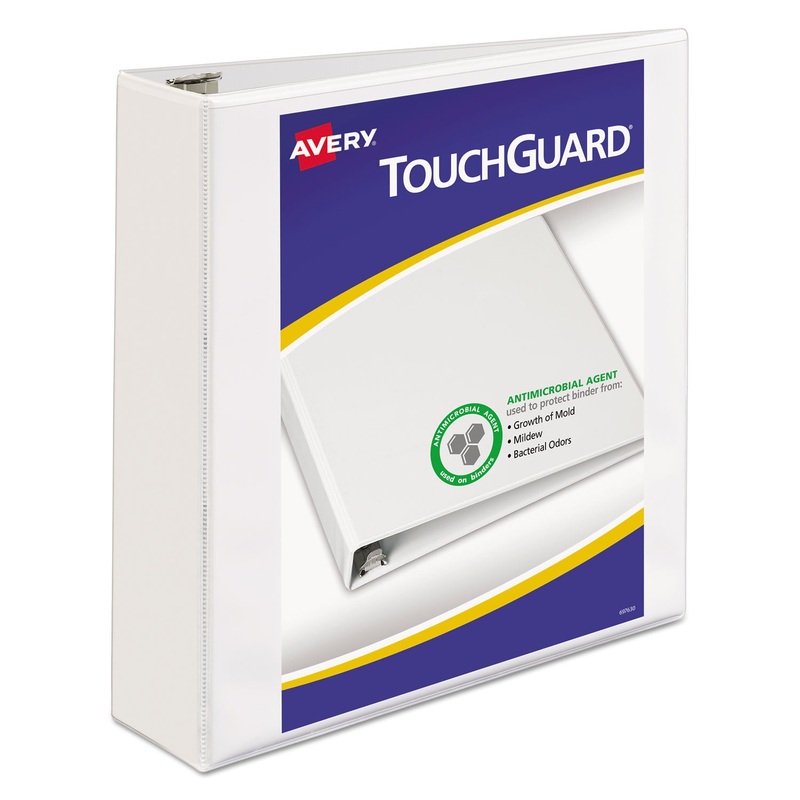 TOUCHGUARD PROTECTION HEAVY-DUTY VIEW BINDERS WITH SLANT RINGS, 3 RINGS, 2″ CAPACITY, 11 X 8.5, WHITE