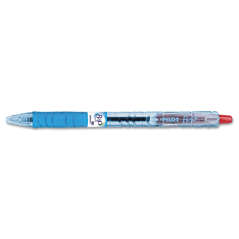 B2P BOTTLE-2-PEN RETRACTABLE BALLPOINT PEN, 1MM, RED INK, TRANSLUCENT BLUE BARREL, DOZEN