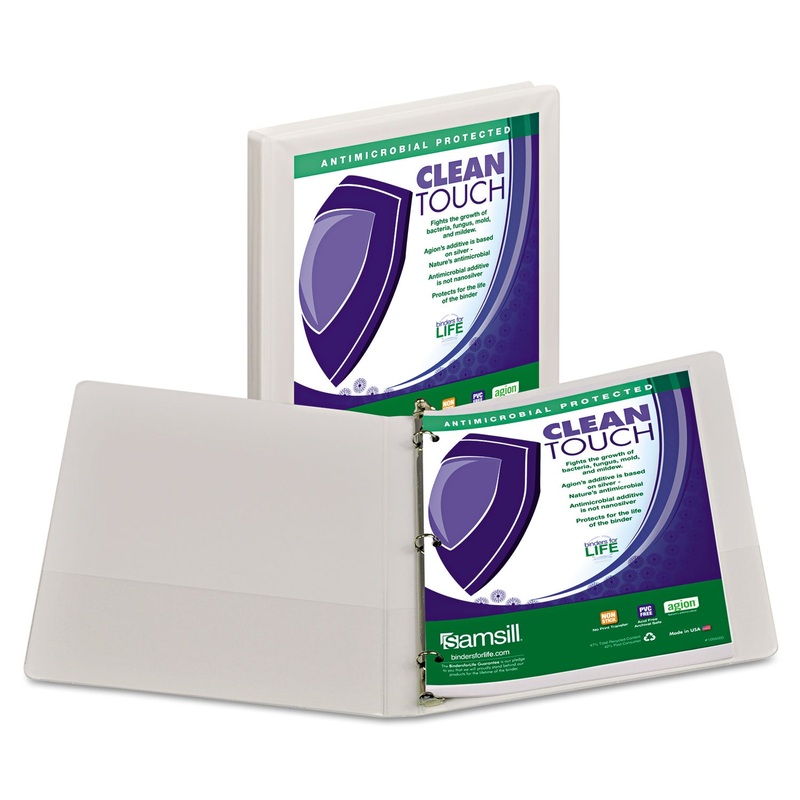 CLEAN TOUCH LOCKING ROUND RING VIEW BINDER PROTECTED W/ANTIMICROBIAL ADDITIVE, 3 RINGS, 0.5″ CAPACITY, 11 X 8.5, WHITE
