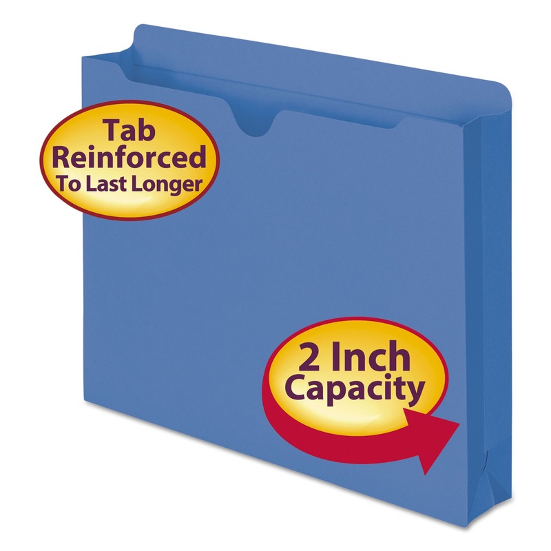 COLORED FILE JACKETS WITH REINFORCED DOUBLE-PLY TAB, STRAIGHT TAB, LETTER SIZE, BLUE, 50/BOX