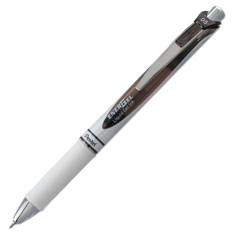 ENERGEL RTX RETRACTABLE GEL PEN, 0.5MM, BLACK INK, WHITE/BLACK BARREL