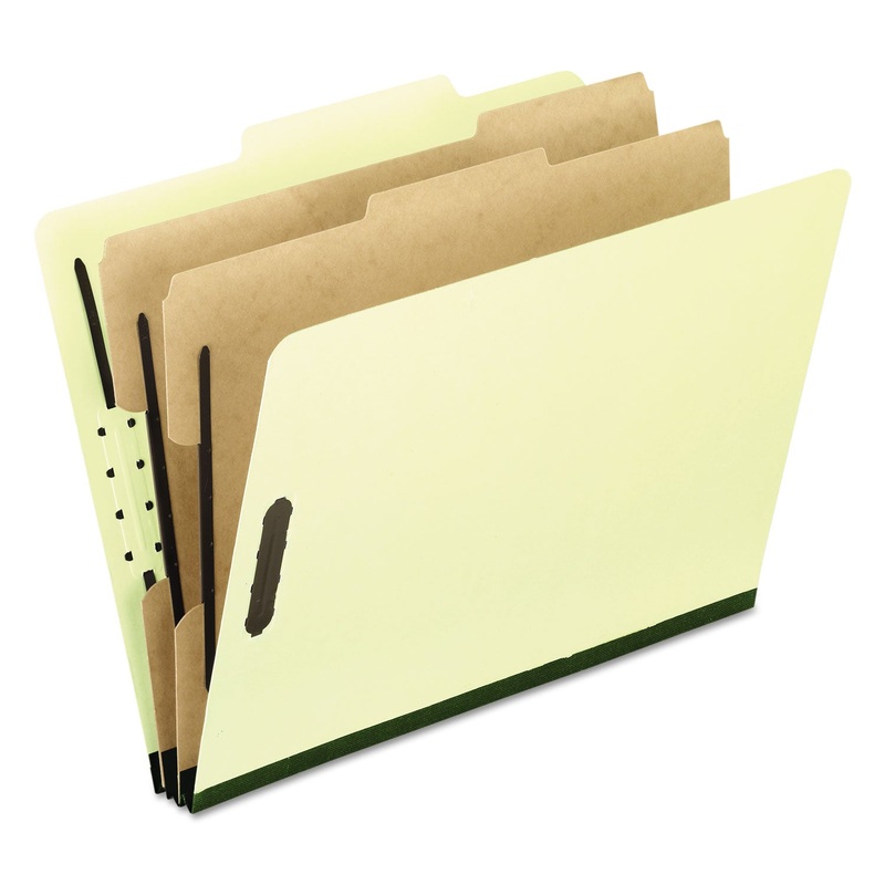 FOUR-, SIX-, AND EIGHT-SECTION PRESSBOARD CLASSIFICATION FOLDERS, 2 DIVIDERS, EMBEDDED FASTENERS, LETTER, LIGHT GREEN, 10/BOX