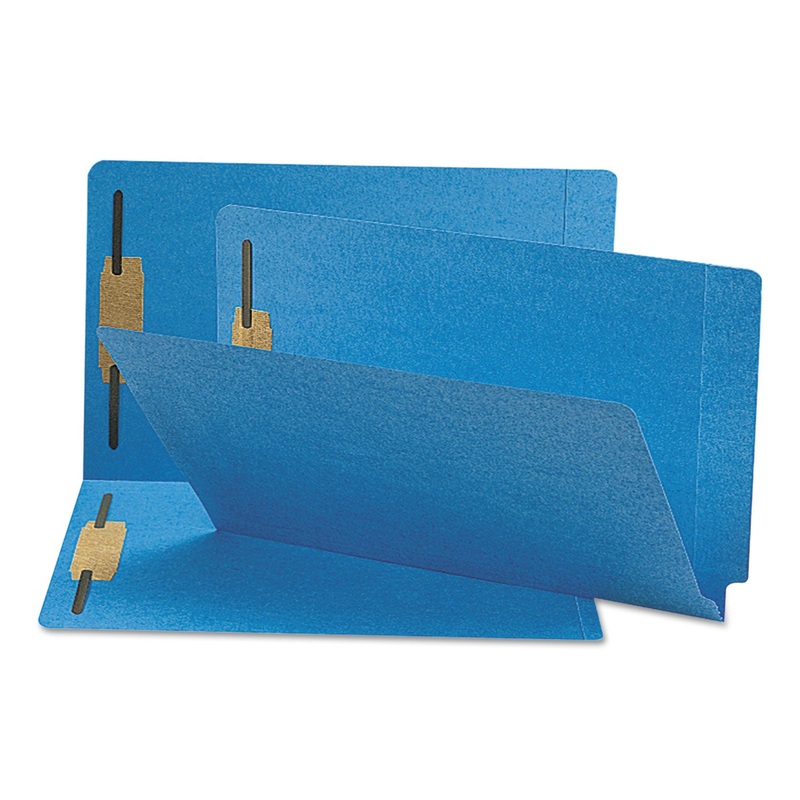 HEAVYWEIGHT COLORED END TAB FOLDERS WITH TWO FASTENERS, STRAIGHT TAB, LEGAL SIZE, BLUE, 50/BOX
