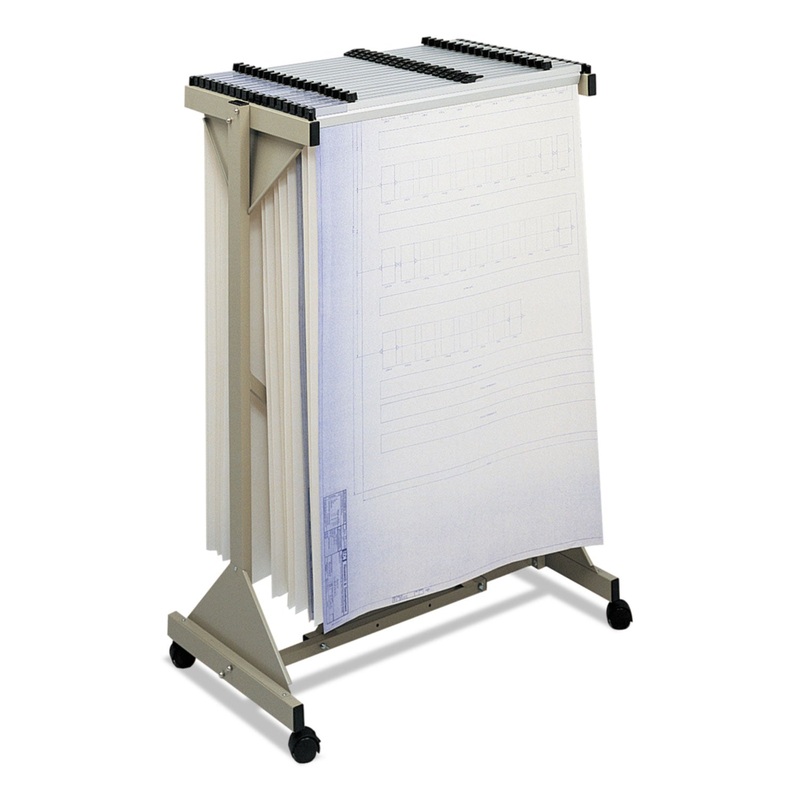 MOBILE PLAN CENTER SHEET RACK, 18 HANGING CLAMPS, 43.75W X 20.5D X 51H, SAND