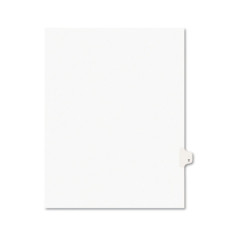 PREPRINTED LEGAL EXHIBIT SIDE TAB INDEX DIVIDERS, AVERY STYLE, 26-TAB, T, 11 X 8.5, WHITE, 25/PACK