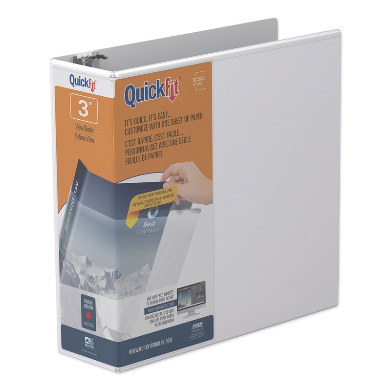 QUICKFIT D-RING VIEW BINDER, 3 RINGS, 3″ CAPACITY, 11 X 8.5, WHITE