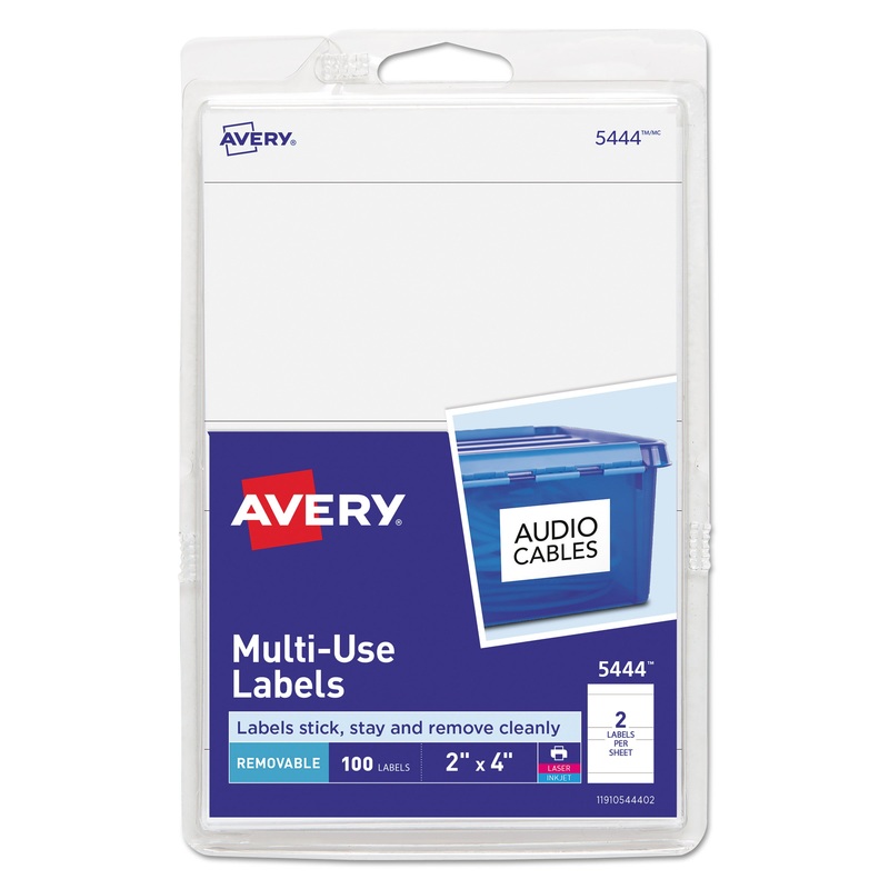 REMOVABLE MULTI-USE LABELS, INKJET/LASER PRINTERS, 2 X 4, WHITE, 2/SHEET, 50 SHEETS/PACK
