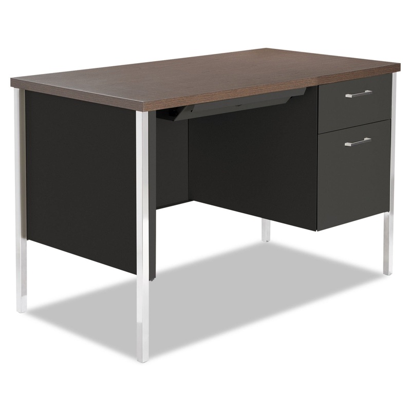 SINGLE PEDESTAL STEEL DESK, METAL DESK, 45.25W X 24D X 29.5H, MOCHA/BLACK