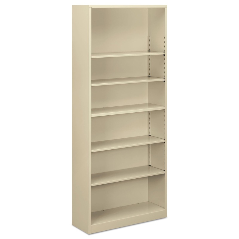 Steel Bookcase, 6-Shelf, 34.5″w X 12.63″d X 81.13″h, Putty