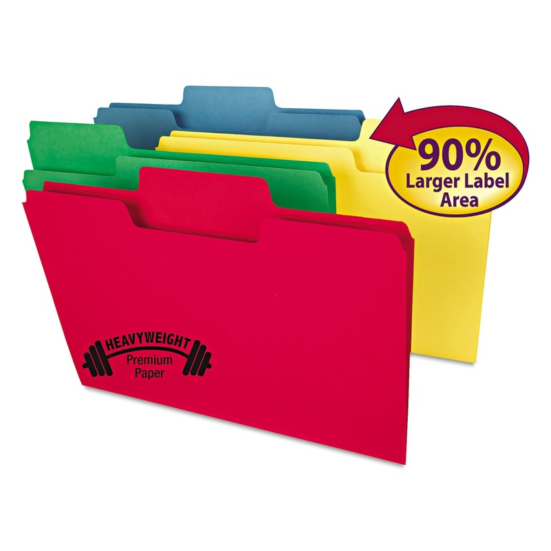 SUPERTAB COLORED FILE FOLDERS, 1/3-CUT TABS, LEGAL SIZE, 14 PT. STOCK, ASSORTED, 50/BOX