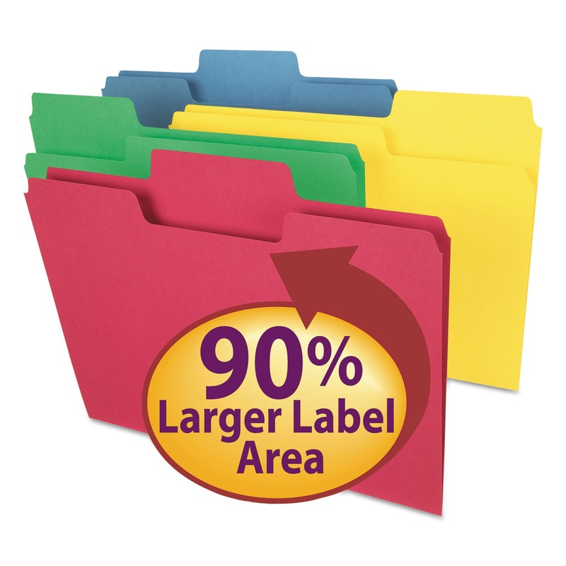 SUPERTAB COLORED FILE FOLDERS, 1/3-CUT TABS, LETTER SIZE, 11 PT. STOCK, ASSORTED, 100/BOX