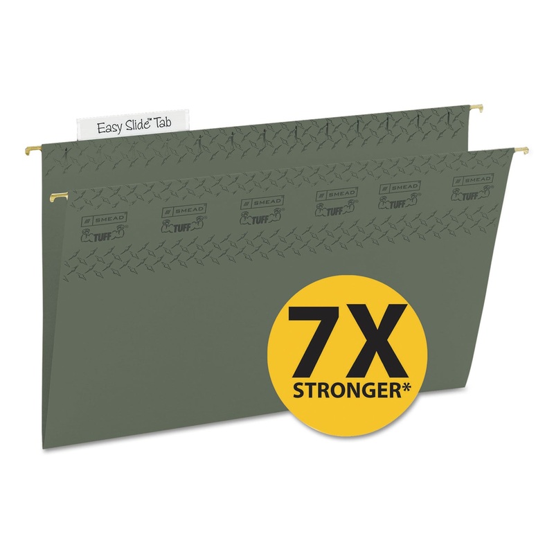 TUFF HANGING FOLDERS WITH EASY SLIDE TAB, LEGAL SIZE, 1/3-CUT TAB, STANDARD GREEN, 20/BOX