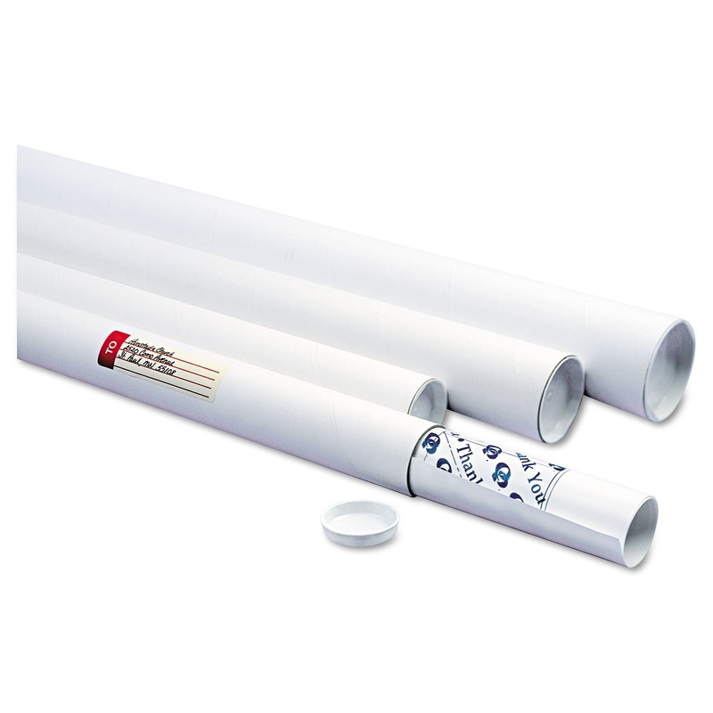 WHITE MAILING TUBES, 24″ LONG, 3″ DIAMETER, WHITE, 25/CARTON